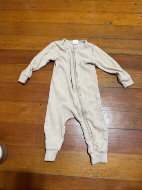 Ribbed Zip-Front Kids One-Piece - Cream
